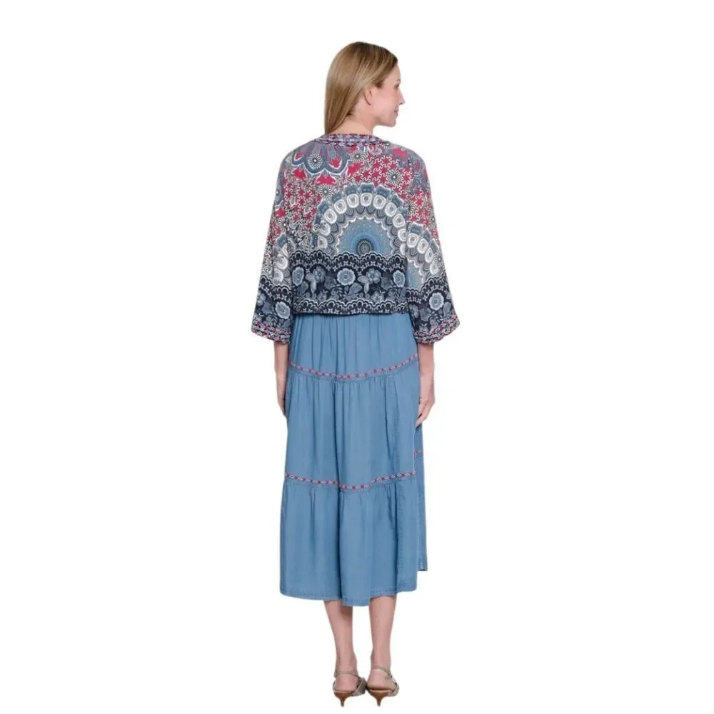 John Mark Sleeveless Tiered Dress & Printed Kimono Bolero Set Plus Size NEW
